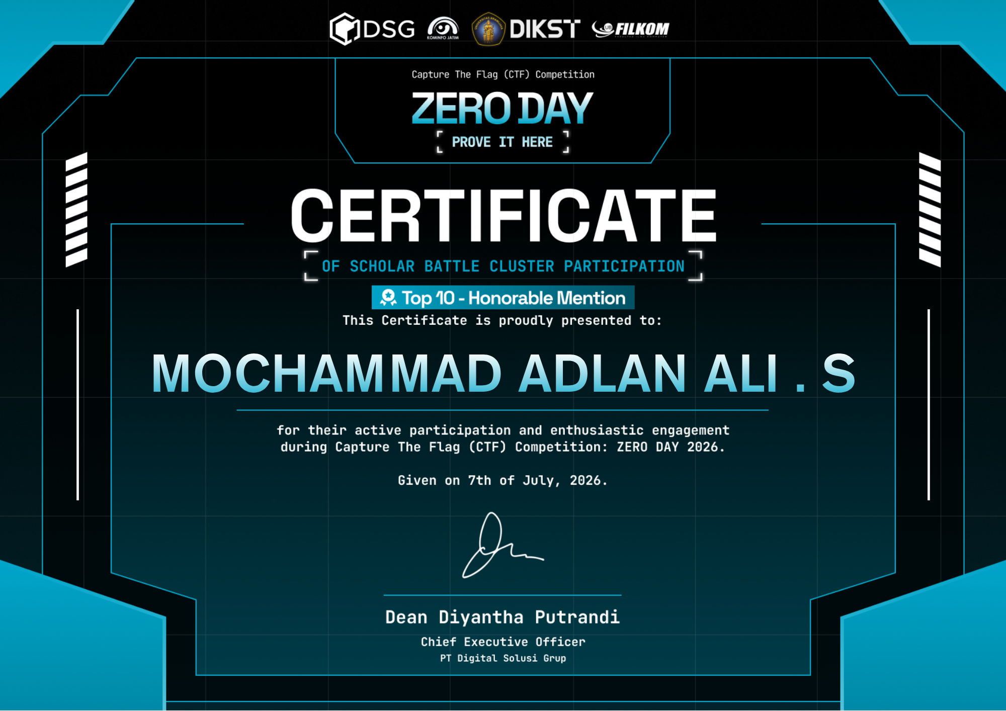 Sertifikat ZERO DAY CTF 2026